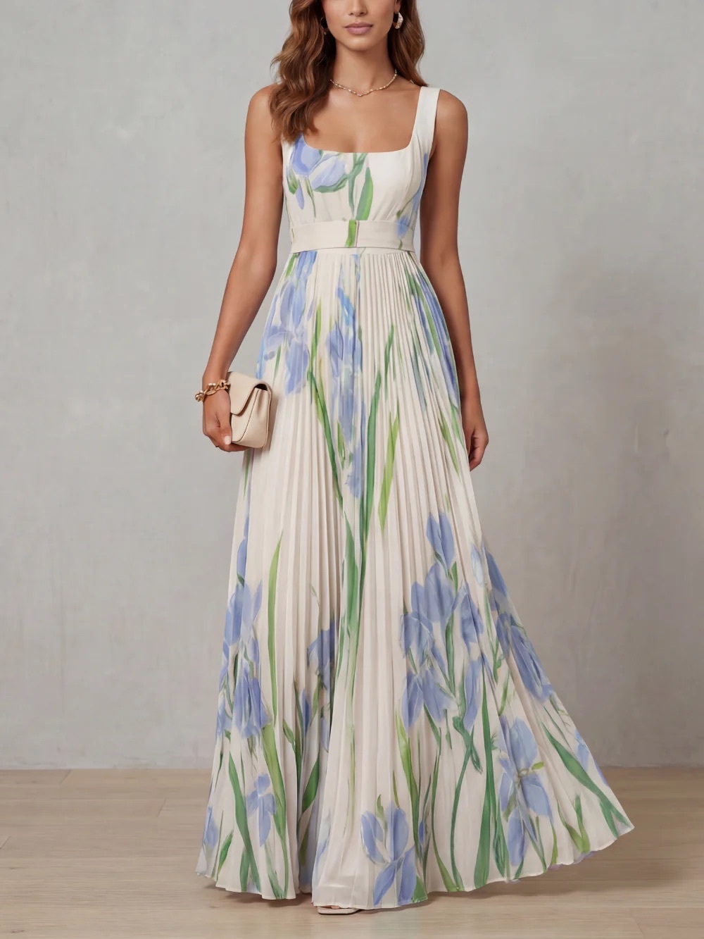 Watercolor Floral Pleated Maxi Dress - Naples Boutique NWT